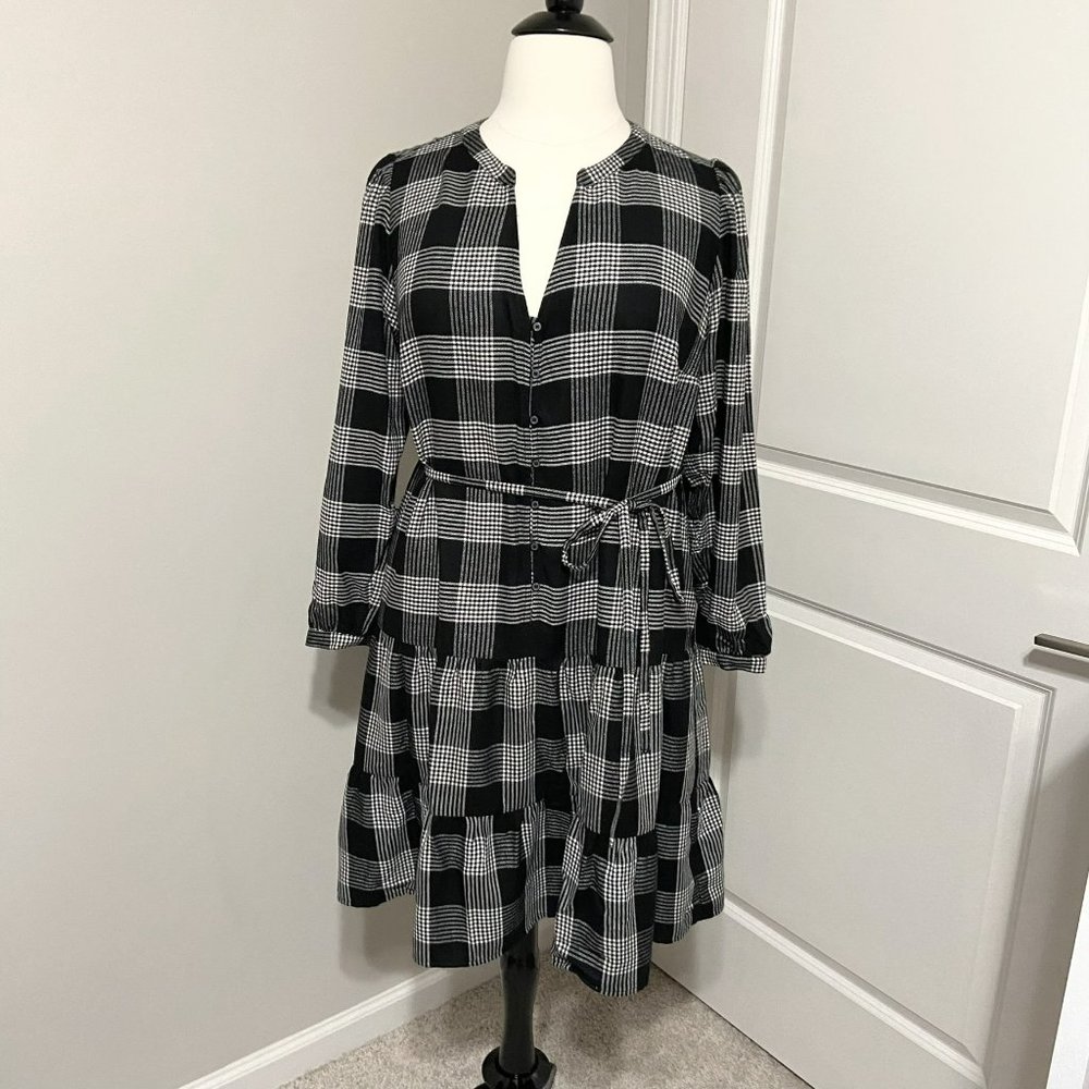 LOFT Plus Black & White Tiered Flannel Dress